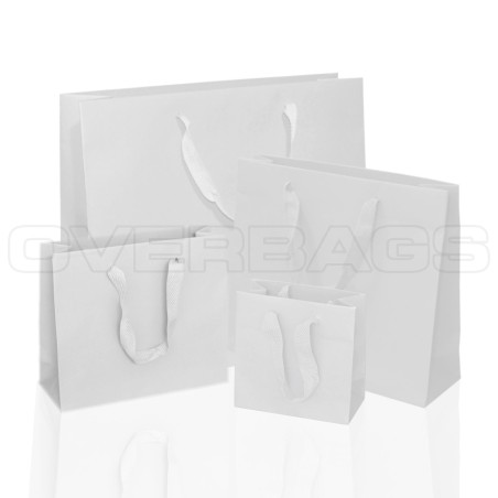 BORSA SHOPPER SACCHETTO DI CARTA MANICO FETTUCCIA COTONE COLORE BIANCO