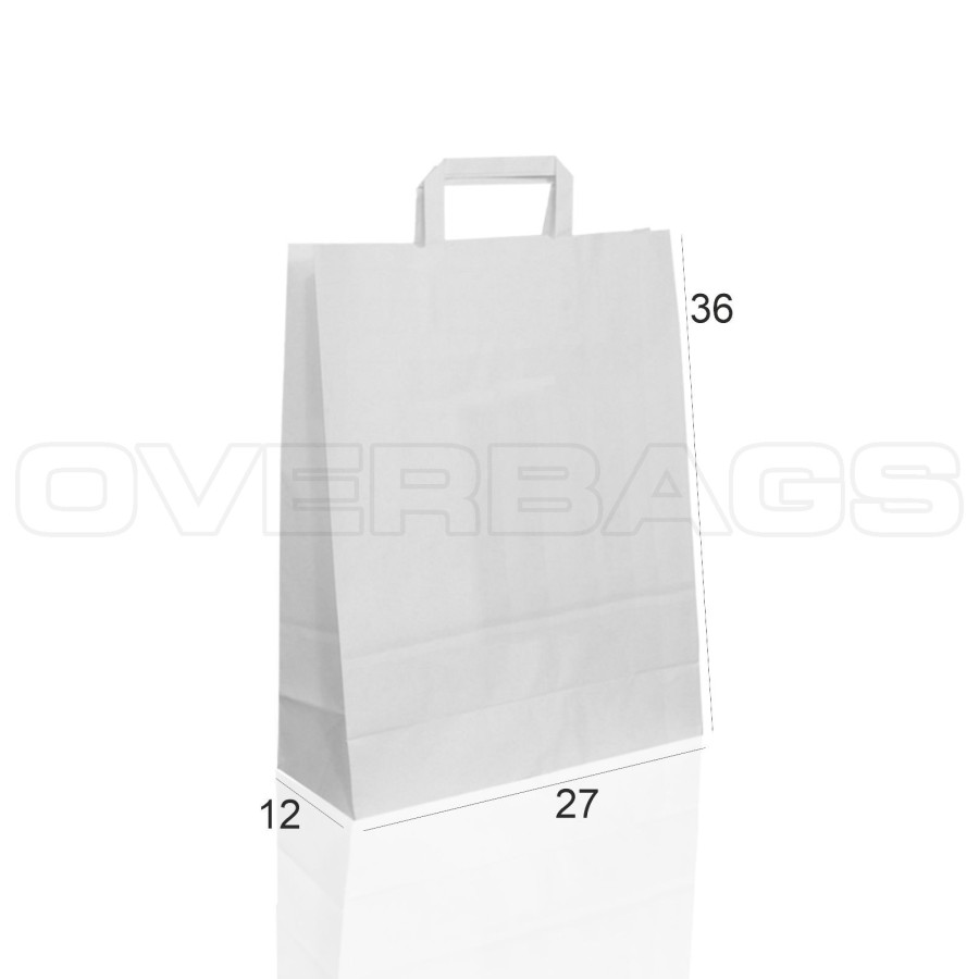BORSA SHOPPER SACCHETTO DI CARTA MANICO PIATTINA COLORE BIANCO CM 27X12X36
