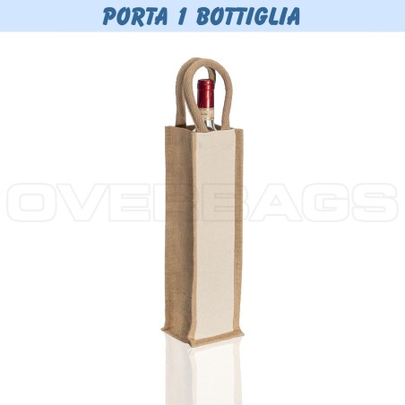 BORSA SHOPPER SACCHETTO DI JUTA PORTA BOTTIGLIA MANICO CORDA
