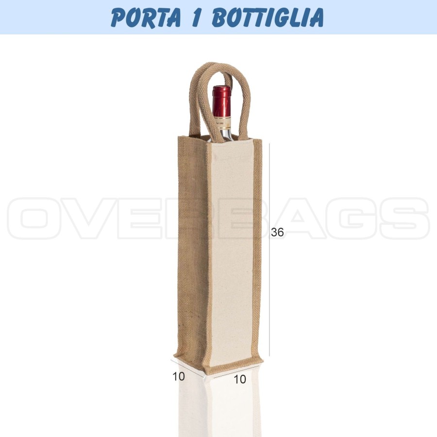 BORSA SHOPPER SACCHETTO DI JUTA PORTA BOTTIGLIA MANICO CORDA