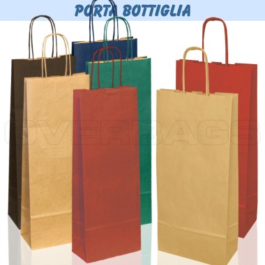 BORSA SHOPPER SACCHETTO DI CARTA PORTA BOTTIGLIA MANICO CORDINO