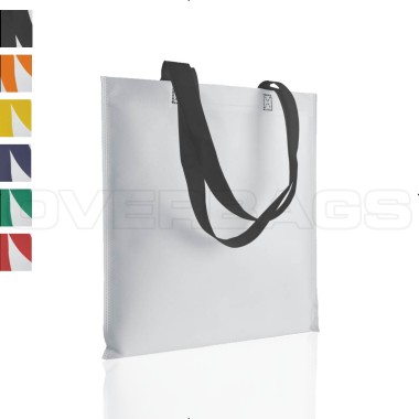 BORSA SHOPPER SACCHETTO TESSUTO TNT BIANCO CM 38X42 MANICI COLORATI LUNGHI