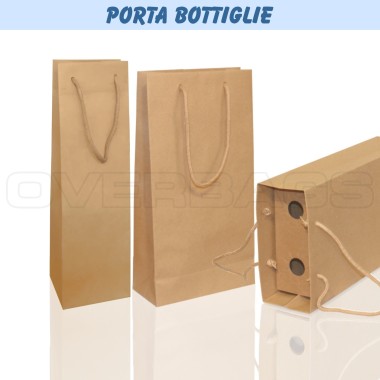 BORSA SHOPPER SACCHETTO PORTA BOTTIGLIA DI CARTA MANICO CORDA COTONE COLORE AVANA